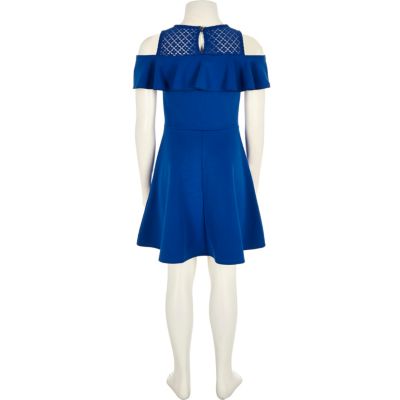 Girls blue frilly bardot dress